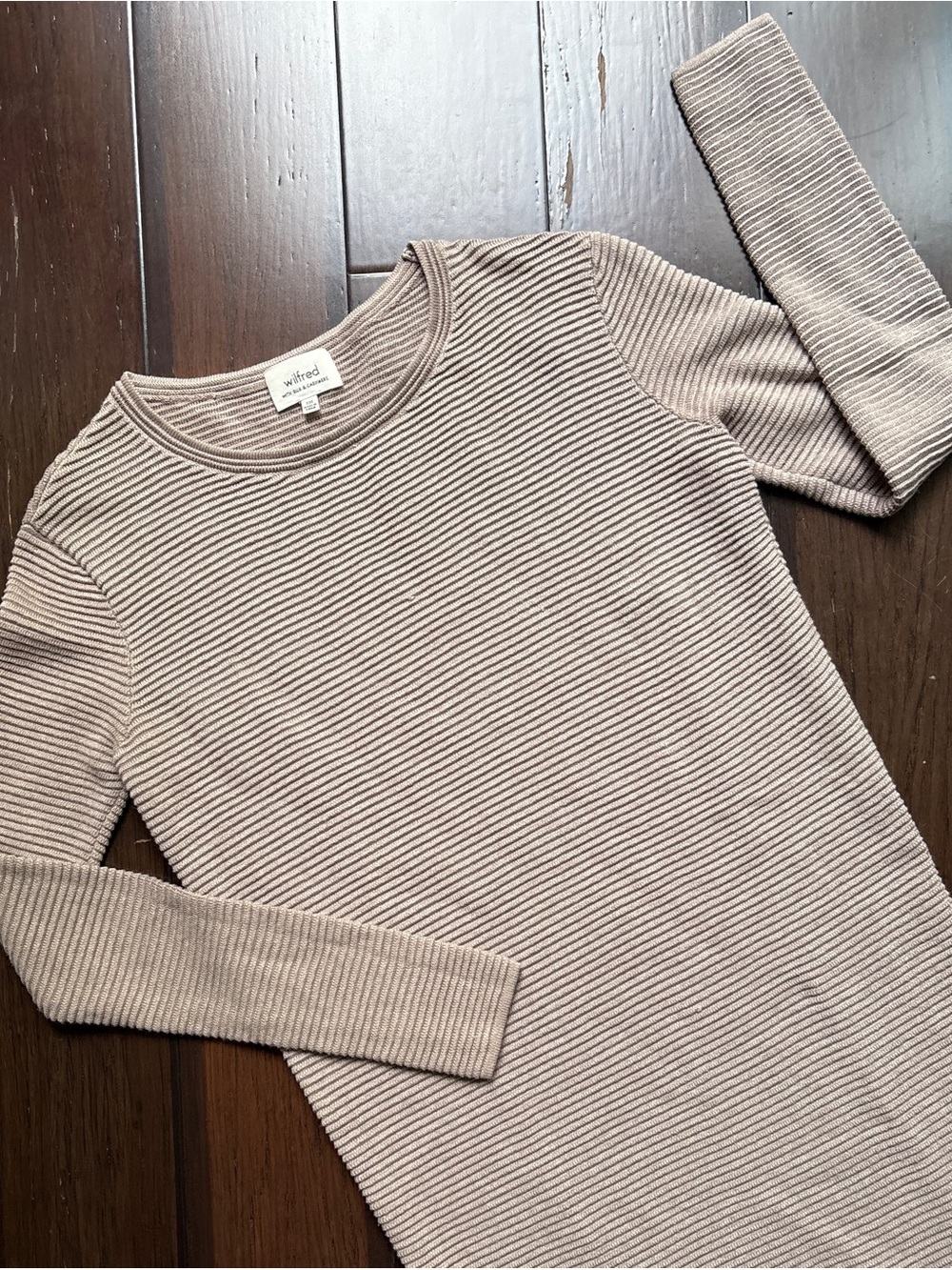 Aritzia Wilfred Ribbed Sweater Dress Tunic Taupe silk cotton cashmere luxury